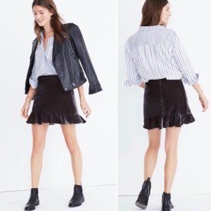 Madewell Ruffle Edge Velvet Skirt Dark Grey